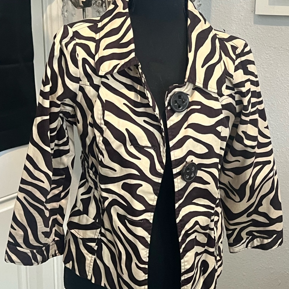Womens Zebra Print Button Front Jacket - Black & Cream